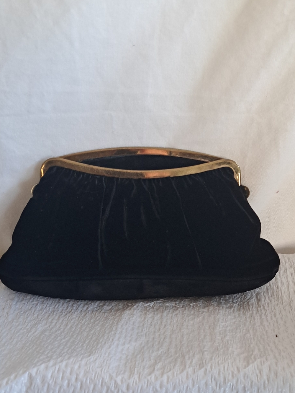 Elegant Black Velvet Frame Clutch with Gold Trim